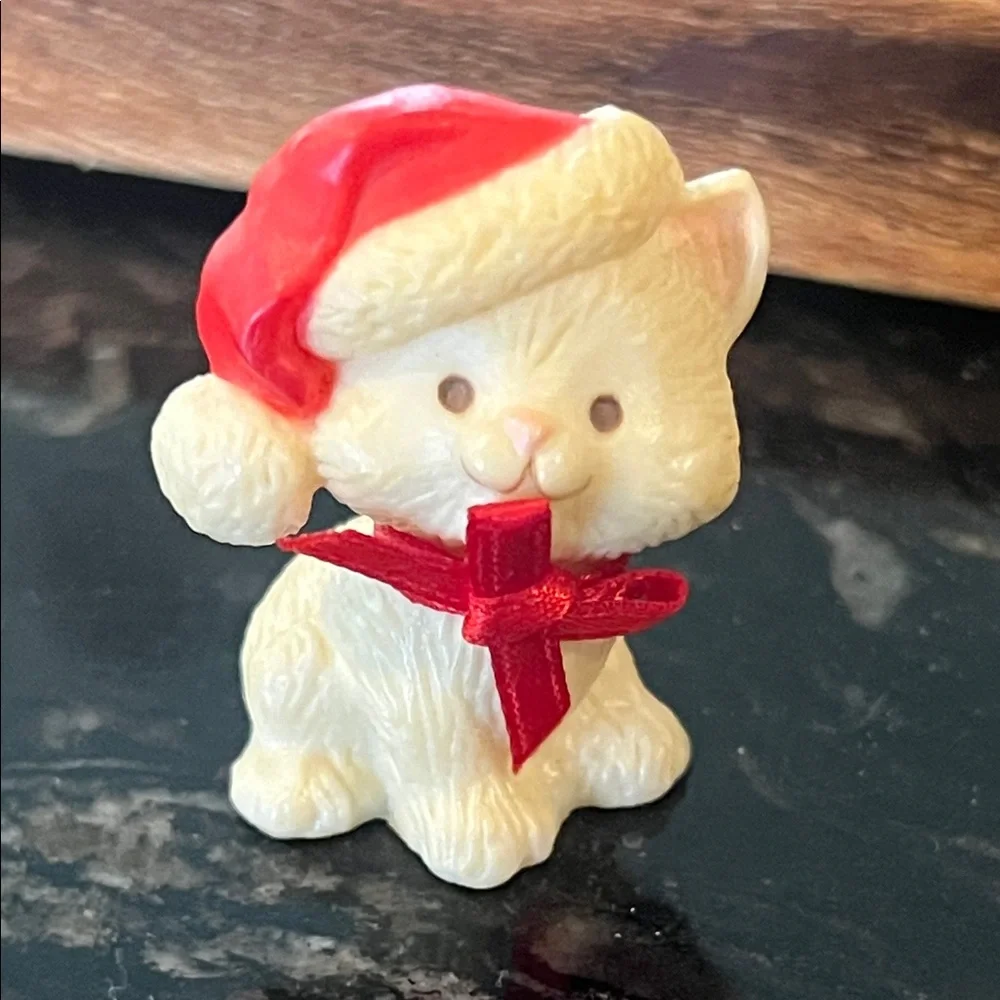 Hallmark Merry Miniatures Festive Cat Figurine with Red Santa Hat